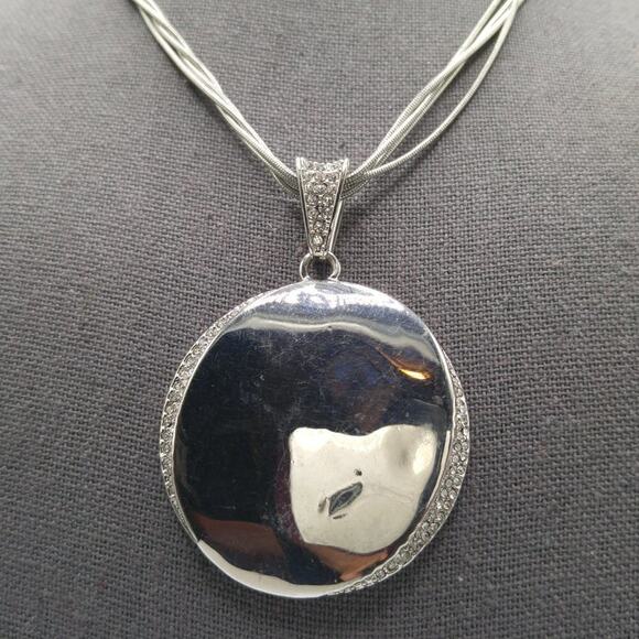 Chico’s Silver Tone Pave Rhinestone Pendant Necklace Multi Snake Chain - Picture 2 of 9